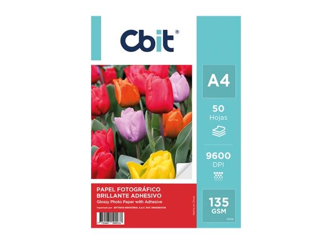 Papel Fotografico Brillante Adhesivo A4 135 gsm (por 50 hojas) CBIT