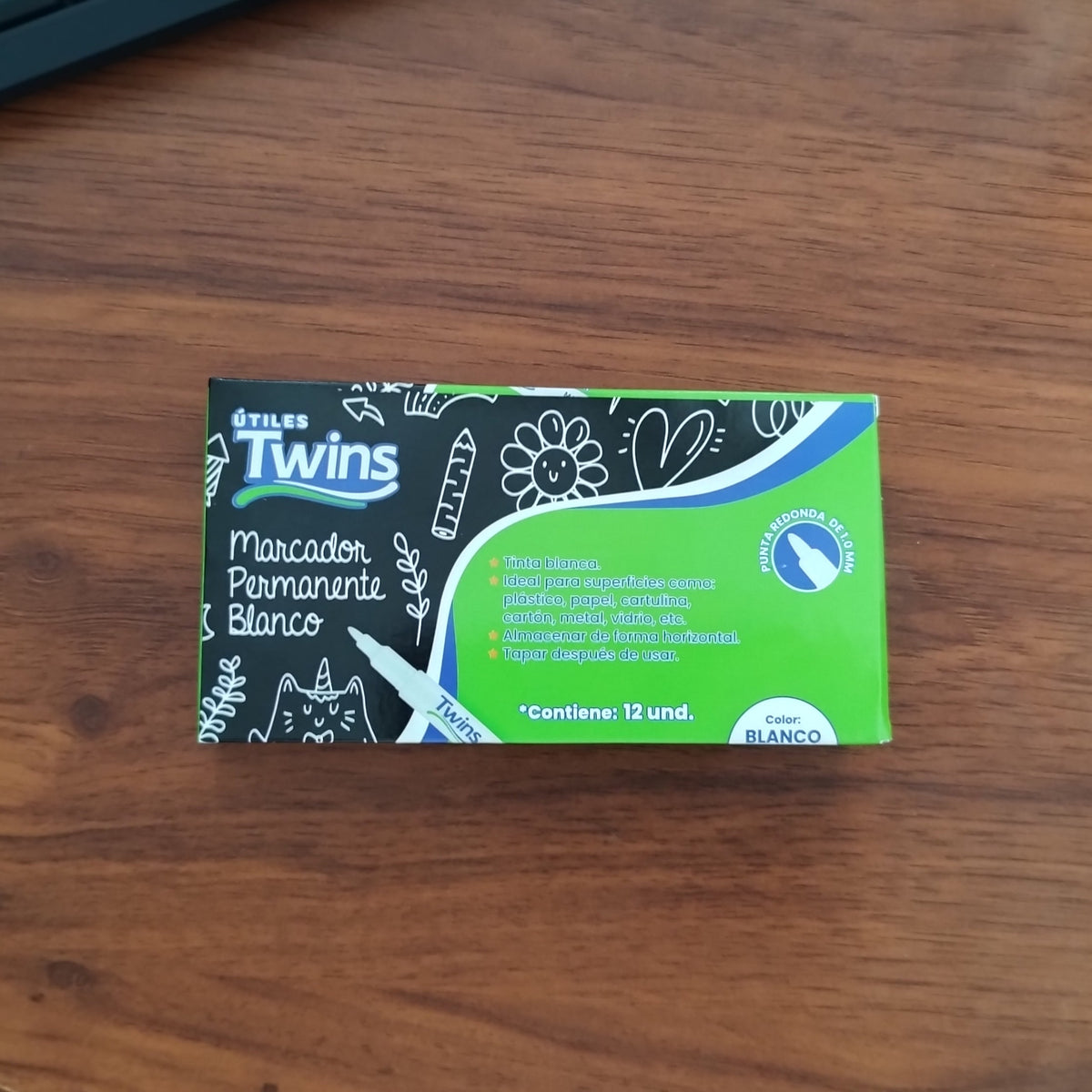 Marcador Permanente Blanco 1mm ( 12 unidades )