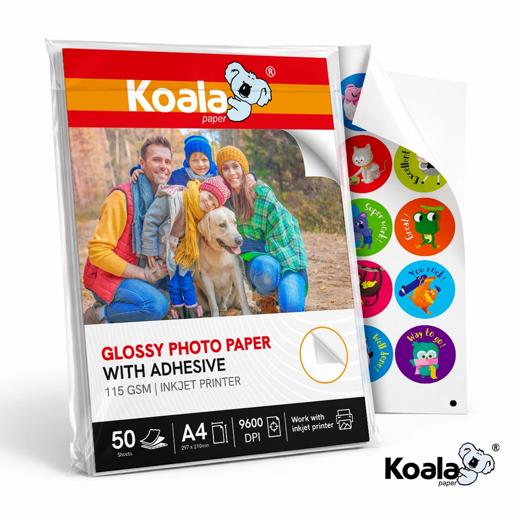 Papel Fotográfico Brillante ADHESIVO 115 gsm A4 KOALA