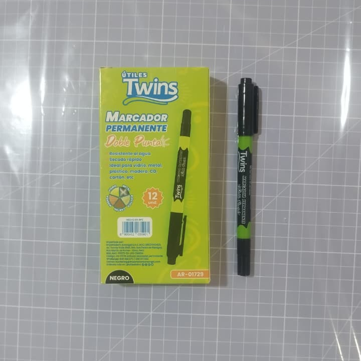 Marcador Permanente Doble Punta NEGRO (12 unidades)