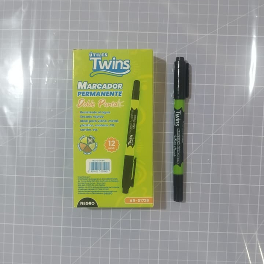 Marcador Permanente Doble Punta NEGRO (12 unidades)
