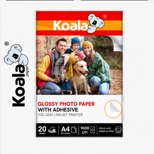Papel Fotográfico Brillante ADHESIVO 135 gsm A4 KOALA