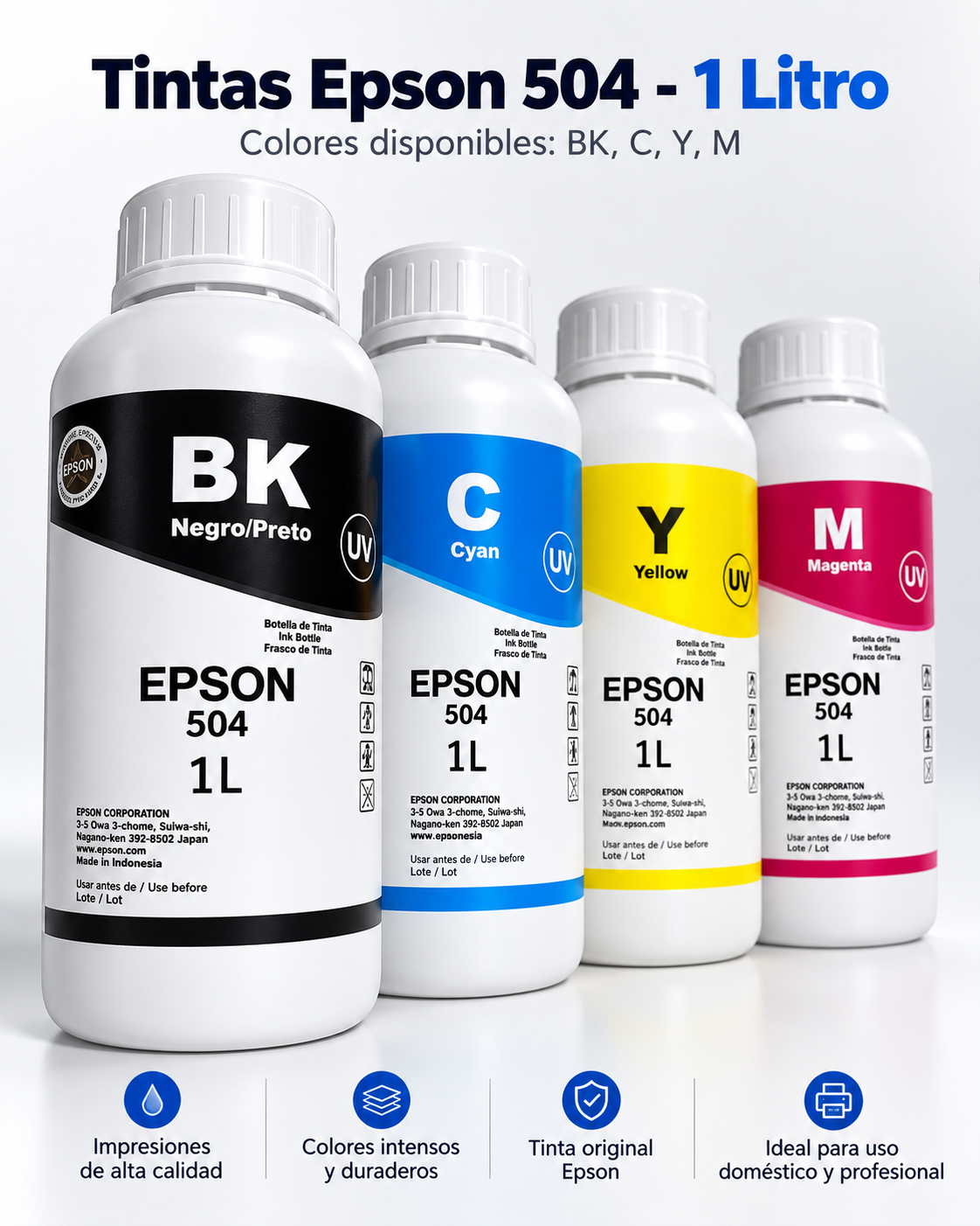 Pack de 4 Tintas para Impresora – Negro, Cian, Magenta y Amarillo